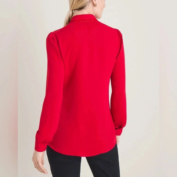 Chicos Ruffle Front Button Up Red Long Sleeve Blouse - Picture 9 of 13
